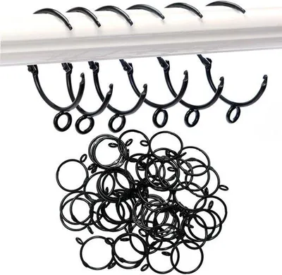 Produktbild von 50 Stück Metall-Gardinenringe, Gardinenaccessoires, Ophangringe, Gardinenhaakringe, für Duschgardinen, schwarz
