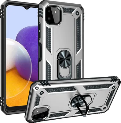 Image de Étui pour Samsung Galaxy A22 5G étui de protection militaire double couche avec support d'anneau et support Argent