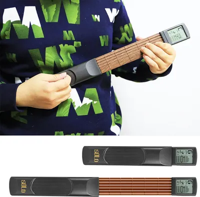 Zdjęcie produktu dla Mini 6 Fret Guitar Practice Tool Chord Trainer with Rotatable Chart Screen