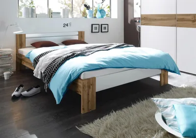 Produktbild von Bett Bettgestell Ehebett Bettanlage Kojenbett "Vega I" Wildeiche / Weiß