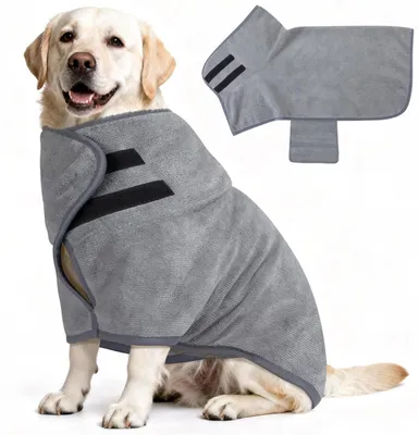 Produktbild von Hundebademantel Extra Saugfähig Schnelltrocknend Mikrofaser mit Klettverschluss Größe L