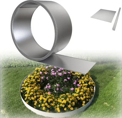 Produktbild von XINZI Rasenkante aus Metall verzinkt, Rasenkantenband Beeteinfassung, flexibel, wetterfest zur Eingrenzung von Blumenbeeten, Silber (20m,15 cm hoch)