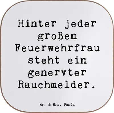 Produktbild von Mr. & Mrs. Panda Untersetzer für Gläser Spruch Feuerwehrfrau Humor - Weiß - Geschenk, lustiger, Anerkennung, Holzuntersetzer, Beruf, Kraft, Coaster, kreative Geschenke