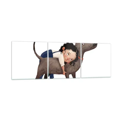 Produktbild von Bilder auf glas - 3 Teile - Kind Hund Bild - 150x50cm - Glasbilder - Wandbilder - Bilder - zum Aufhängen bereit - Wanddekoration aus Glas - Glas Bilder - Wandbild auf Glas - GCA150x50-4783