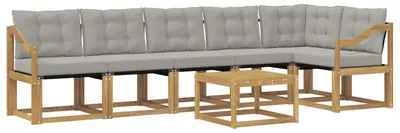 Produktbild von vidaXL Outdoor-Sofagarnitur mit Kissen 7 pcs Weiß und Hellgrau