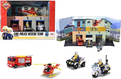 Produktbild von Dickie Fireman Sam Rescue Team 4 Fahrzeuge + Basisgarage