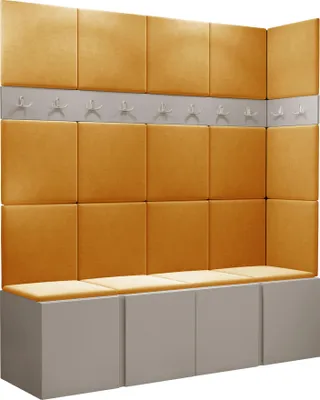 Produktbild von MIRJAN24 Garderoben-Set Orion II, Garderobe mit Sitzbank mit 19 x Wandpanel 42x42 (Farbe: Cashmere, Manila 32)