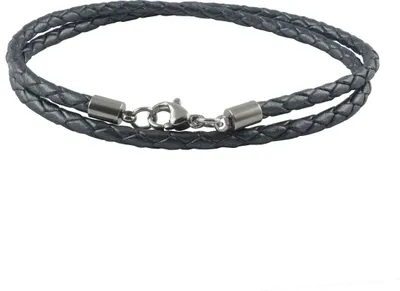Produktbild von König Design Lederkette Lederband Leder-Armband 5 mm Herren Halskette 17 cm - 100 cm geflochten, Länge:40 Zentimeter, Farbe:Graphite Grau