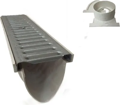 Produktbild von Xanie Entwässerungsrinne V mit Stegrost Klasse A 50cm + Ablaufanschluss-Set horizontal