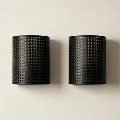 Produktbild von MinteVolt Wandleuchte Innen Schwarz Rattan-Optik Kreuzgeflecht 2er Set 20x16cm