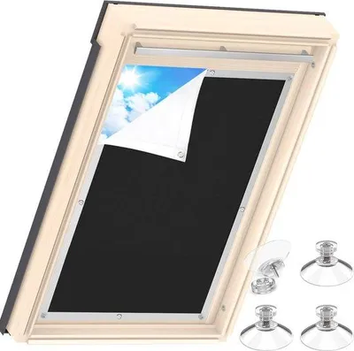Produktbild von Famanu Verdunkelungsrollo für Dachfenster - UV- und Sonnenschutz - Schwarz - 60x93 cm