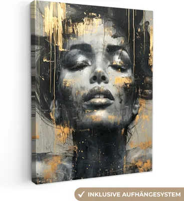 Produktbild von MuchoWow® - Leinwandbilder - Frau - Kunst - Gold - Abstrakt - Glamour, Wandbild, Wanddeko Bilder Wohnzimmer, 30x40cm