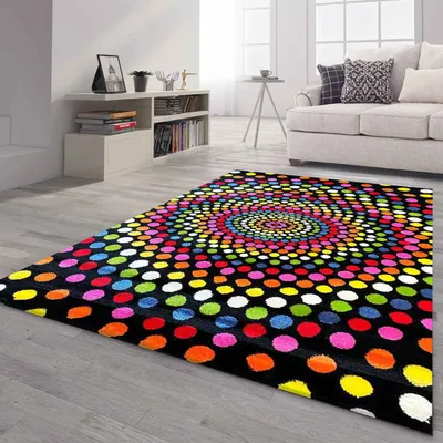 Produktbild von Teppich Kurzflor Bunt Wohnzimmer Patchwork Wellen Punkte Farbig Modern, Farbe:B416, Maße:80x150 cm