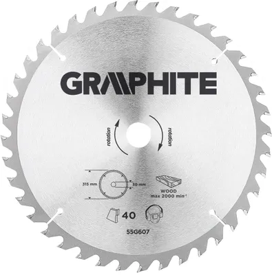 Produktbild von GRAPHITE Sägeblatt Ersatzsägeblatt Kreissägeblatt 315 mm x 30 mm 40 Zähne  für Holz, MDF Reduktionsstücke: 30 x 16 mm, 30 x 20 mm, 30 x 25,4 mm