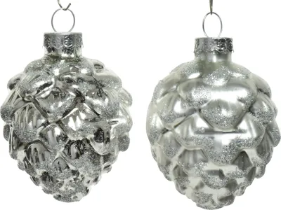 Produktbild von Christbaumschmuck Zapfen 7cm Glas 6 Stück - Silber