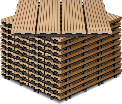 Zdjęcie produktu dla Płytki WPC Aopunly 30 x 30 cm, płytki tarasowe, 4 m² Płytki balkonowe typu „click”, wzór tekowy, 44 sztuki