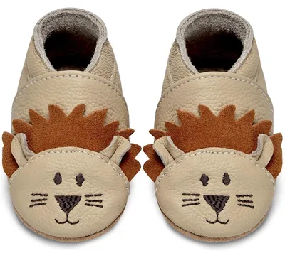 Image de Chaussures pour bébé en cuir souple - Semelle en daim antidérapante - Motif lion