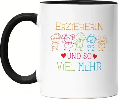 Produktbild von Erzieherin Und So Viel Mehr Tasse Schwarz Geschenk Erzieherin Tagesmutter Kindergarten Dankeschön Abschiedsgeschenk