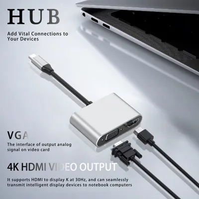 Obrázek produktu pro INF Adaptér typu C Hub 4 v 1 s HDMI, VGA, USB 3.0 a USB-C PD