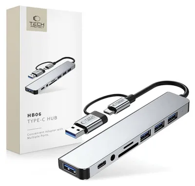 Obrázok produktu pre Tech-Protect Hb06 Hub adaptér 8v1 Type-C + Usb2.0 + Usb3.0 + Sd/Tf + Av3.5 Space Grey