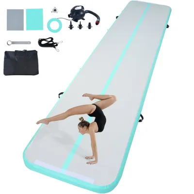 Produktbild von Luftreifen-Turnmat - Pneumatische Gymnastik-Tumblingbahn - Maße 498 x 101 x 10 cm - Mit Elektropumpe - Für zu Hause, Fitnessstudio, Yoga, Cheerleading - Grün
