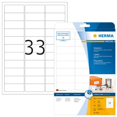 Produktbild von Inkjet-Etiketten A4 weiß 63,5x25,4 mm Papier matt 825 St.