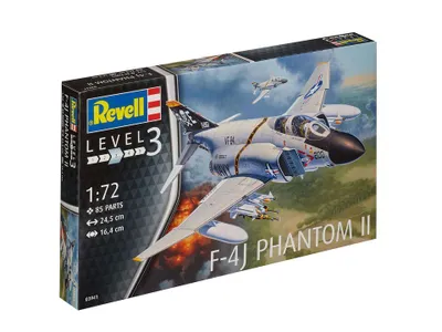 Produktbild von Revell Modellbausatz Flugzeug 1:72 - F-4J Phantom II im Maßstab 1:72, Level 3, originalgetreue Nachbildung mit vielen Details, 03941