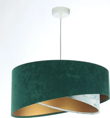 Produktbild von Hängelampe Stoff E27 D: 50 cm H: max. 102 cm in Weiß Grün Hellblau marmoriert Gold rund Modern Pendelleuchte