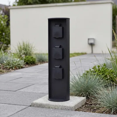 Produktbild von Außensteckdose Garten Aluminium Schwarz IP44 3 fach 3500W 40cm Stromverteiler Außen
