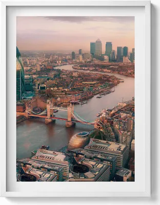 Produktbild von London aus der Vogelperspektive– Wandbild mit Rahmen – Gerahmtes Bild  – Wanddekoration – 60x80 cm –  Weiß Rahmen