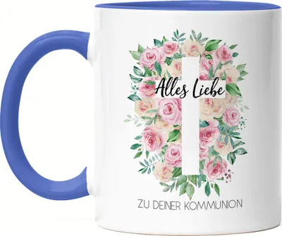 Produktbild von Alles Liebe zu deiner Kommunion Tasse Blau Kommuniongeschenk Mädchen Patenkind Kirche
