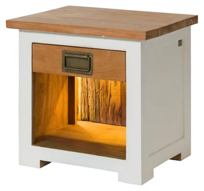 Produktbild von MASSIVMOEBEL24.DE Nachttisch Mango / Altholz 50x40x45 weiß lackiert RAILWAY LUX #560