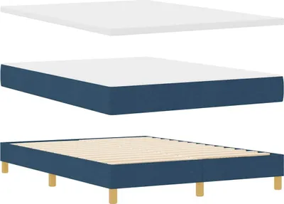 Zdjęcie produktu dla Łóżko Tapicerowane 160x200 Niebieskie z Materacem ze Stelażem ze Zagłówkiem