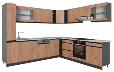 Produktbild von Eckküche Vicco R-Line Goldkraft Eiche/Anthrazit 277 x 257 cm J-Shape, AP Marmor, Model 43177