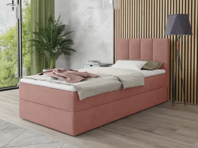 Produktbild von Boxspringbett Star Mini mit Bettkasten, Bonell-Matratze und Topper - Einzelbett mit Matratzentopper, Polsterbett, Bett, Schlafzimmer, Jugendzimmer (Pink (Kronos 29), 120 x 200 cm)