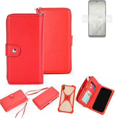 Produktbild von K-S-Trade 2in1 Schutzhülle Portemonnee Handyhülle mit Bumper kompatibel mit Sharp Aquos Wish2 Hülle Case Etui Geldbörse Smartphone rot (1x)