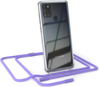 Produktbild von EAZY CASE Handykette für Samsung Galaxy A21s, Clear Case aus Silikon, mit Umhängeband, abnehmbare Endstücke, Handyband in Violett
