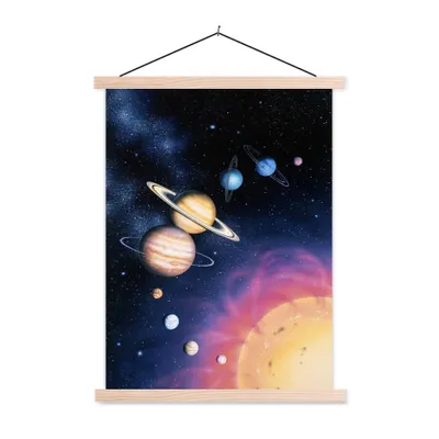 Produktbild von MuchoWow® Textilposter Illustration des Sonnensystems 60x80 cm mit holzfarbenen Rahmen - Wandbild