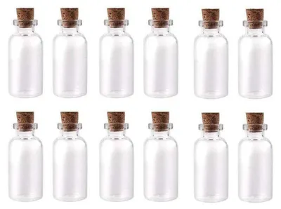 12 klare Glas-Wunschflaschen mit Korken, 15 ml, Bastelgläser