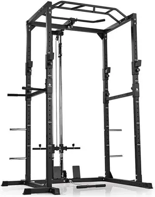 Produktbild von FitEngine Power Rack Power Cage mit Latzug Kabelzug Dip-Station + Klimmzugstange Variabel einstellbare Spotter Langhantel Fitnessstation Multigym
