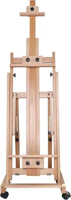 Imagen del producto de Caballete de madera, caballete profesional para estudio, con 4 ruedas, altura ajustable de 143 a 232 cm