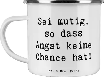 Produktbild von Mr. & Mrs. Panda Motivtasse Spruch Angst überwinden - Weiß - Geschenk, inspirierende Botschaften, Zuversicht, Selbstvertrauen, Pott, Emaille Tasse, Trost, Vertrauem