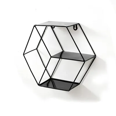 Produktbild von winterbeauy Hexagon Wandregal, Metall Schwarz, Wanddeko, einfache Montage inkl. Befestigung