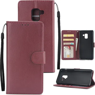 Produktbild von Für Samsung J6 2018 PolyurethanHandy Gehäuse rutschfest Schutz mit Kartenablage Rotwein