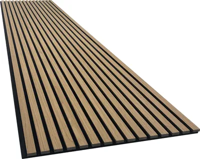 Produktbild von Akustikpaneel mit Holzfurnier in Bright Teak - 2700x600 mm - mit PET-Filz - 2 Stück