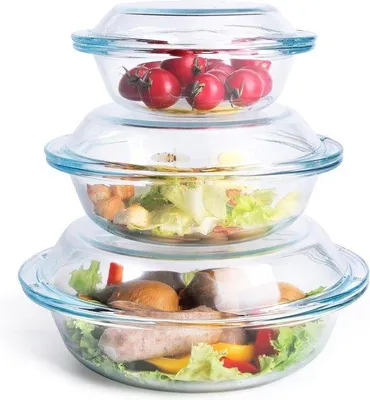 Immagine prodotto di Contenitori in vetro resistente con coperchio - Adatti per forno, congelatore e lavastoviglie (0,5 l + 1,0 l + 1,8 l)