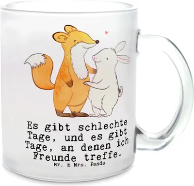 Produktbild von Mr. & Mrs. Panda Teetasse Glas Fuchs Hase Freunde treffen - Transparent - Geschenk, Trinkglas, Häferl, Tee Tasse, Motivtasse, Teeglas