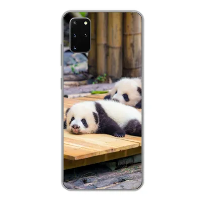 Produktbild von MuchoWow® Handyhülle Schutzhülle Hülle für Samsung Galaxy S20 Plus Pandas - Boden - Holz Silikon Softcase Handy Hülle - Hartschale