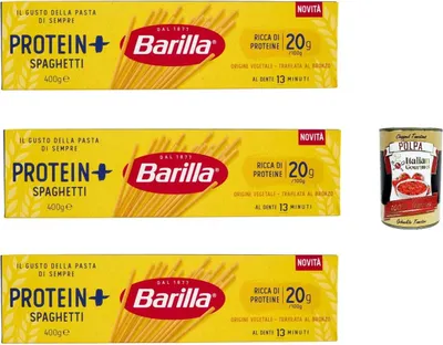 Produktbild von Barilla Protein+ Spaghetti 400gr, Pasta reich an pflanzlichem Protein, 3x 400 g + Italian Gourmet polpa 400gr