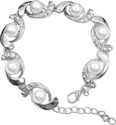Produktbild von Damen-Charm-Armband mit Kunstperlen-Strasseinlage, verstellbarer Schmuck, Geschenk-Silber